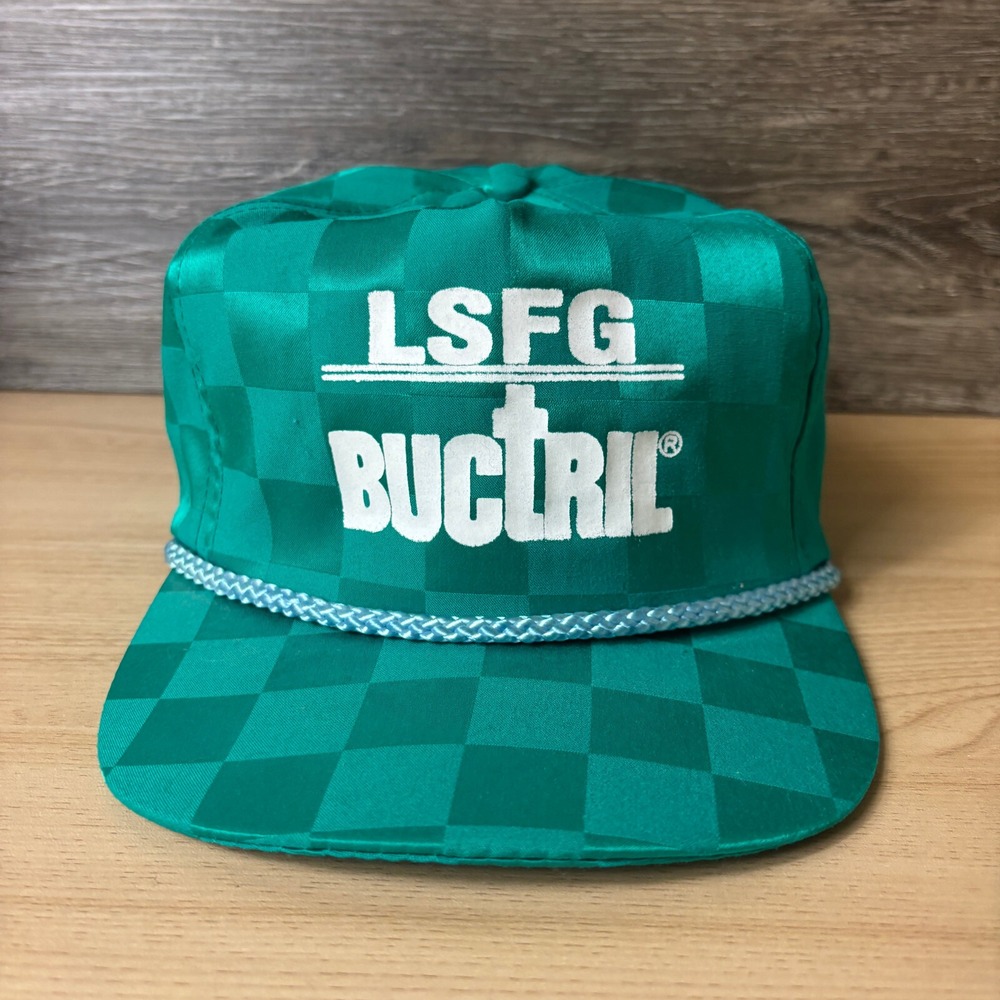 Vintage Buctril Hat Cap Strap Back Blue Teal Trucker Nylon Adjustable
